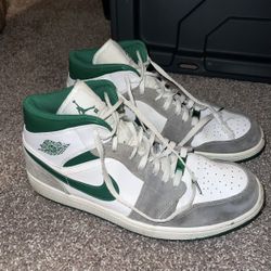 Nike Air Jordan 1 Mid Grey Green Hightop Sneakers Shoes Mens Size 13