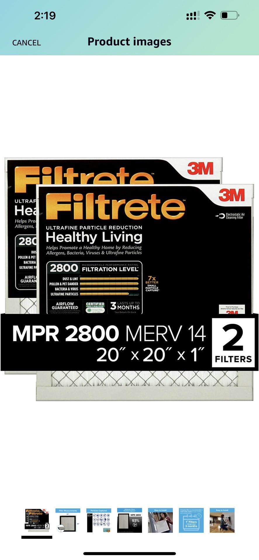 New 3M Filtrete 20x20x1 Air Filter, MPR 2800, MERV 14 Healthy Living Ultrafine Particle Reduction 3-Month Pleated 1-Inch Air Filters, 2 Filters