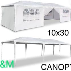 10'x 30' White Gazebo Wedding Party Tent Canopy with 6 Windows & 2 Sidewalls-8