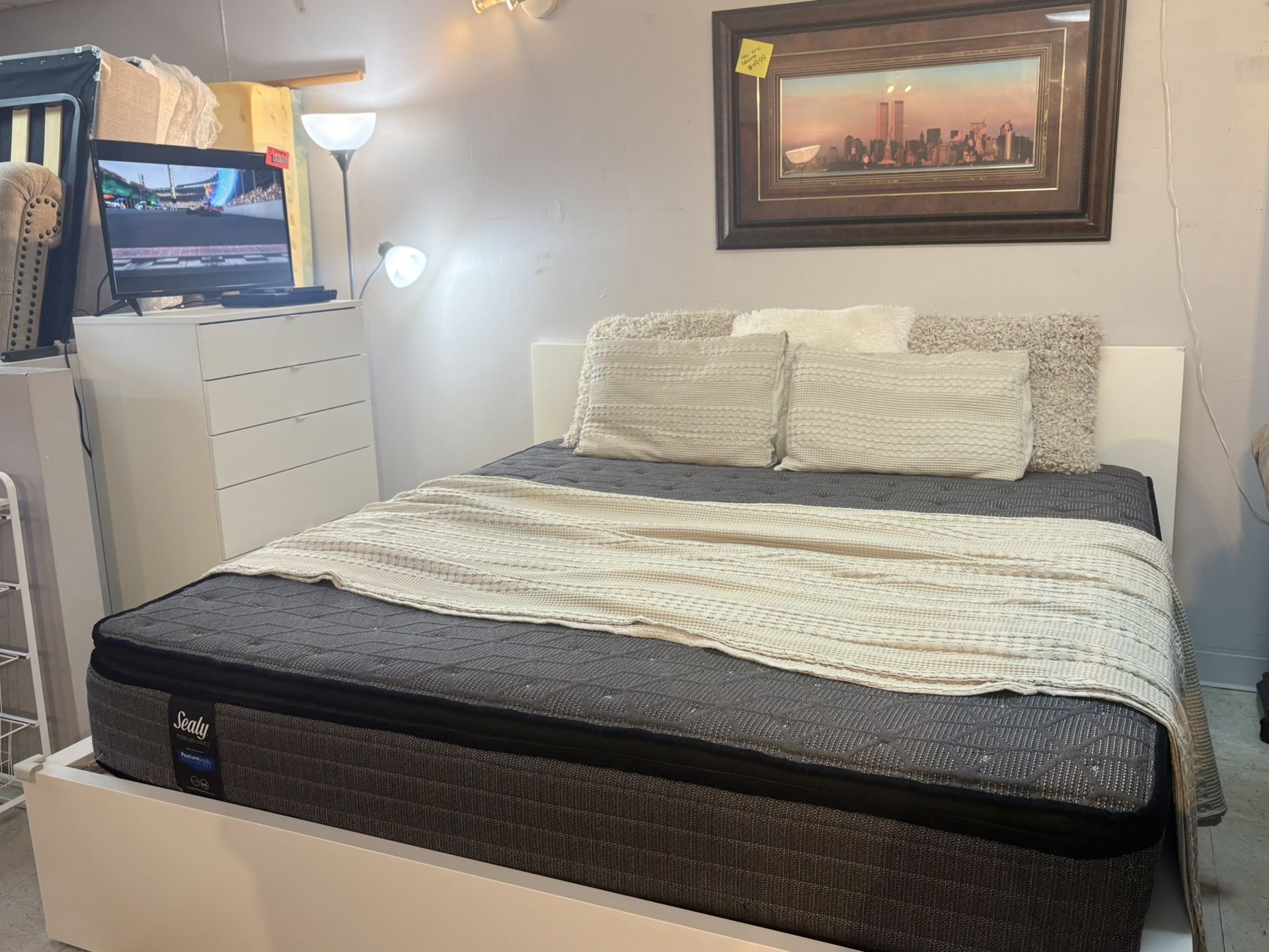 Ikea King Bed Frame with Sealy Posturepedic Mattress and Ikea 6 Drawer Tall Dresser $399.99 