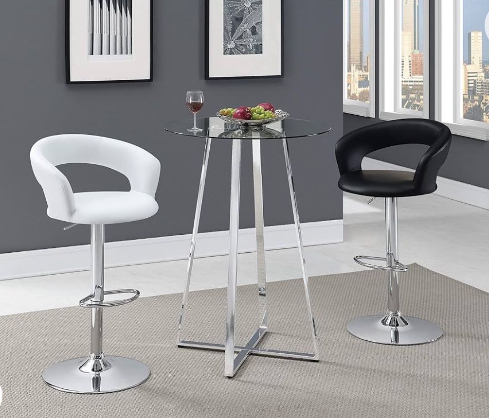 Upholstered Adjustable Bar Stools in Cream and Black