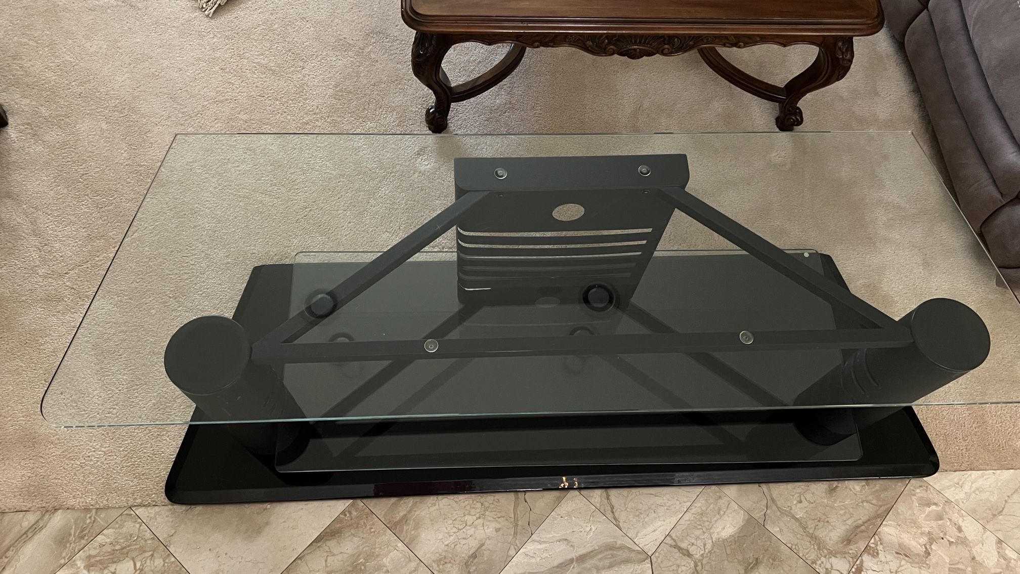 Tv. Table Stand Black With 2 Glass Shelves