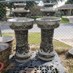 Concrete And River Rock Fountain And Pottery and Talavera 