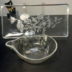 Silver City Vintage MCM Sterling Silver Poppy Overlay Serving Tray & Small Bowl