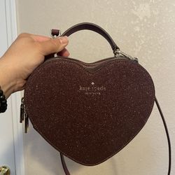 Dark Red Glittery Heart-Shaped Kate Spade Purse