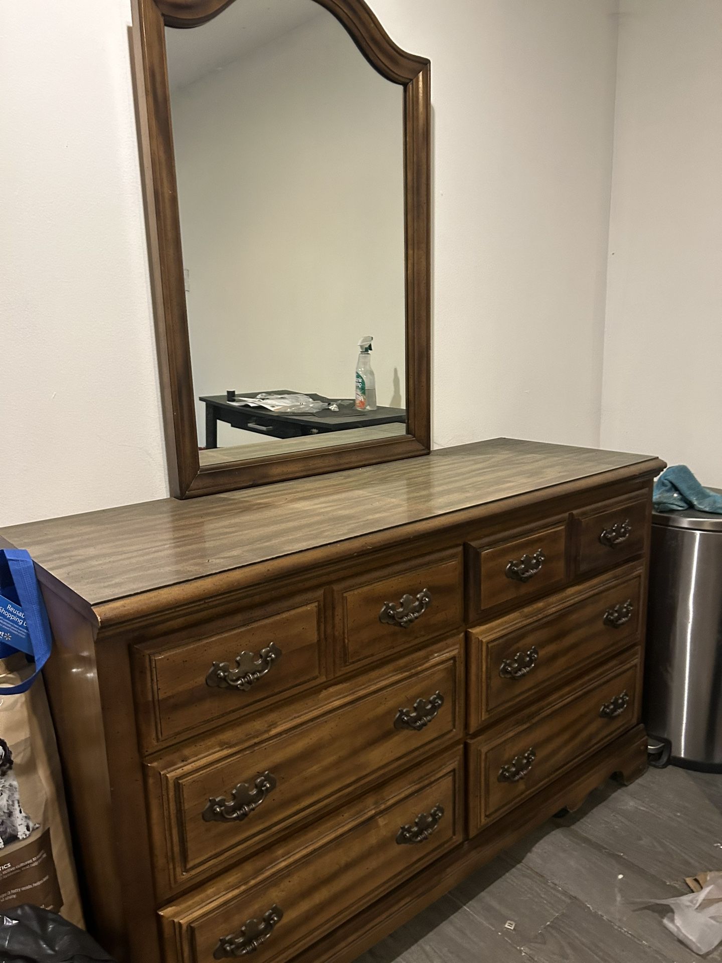 DRESSER, MIRROR AND SIDE TABLE TOGETHER $200