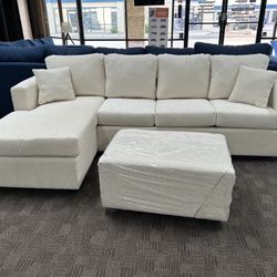New Beige Cream Sectional And Ottoman 