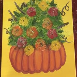 Hand Painted Autumn Floral Pumpkin 