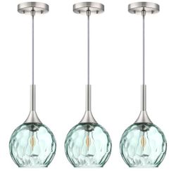 6.3" Hammer Green Glass Pendant Light 3 Pack