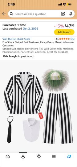 Beetlejuice Costume (Size L - Men’s)