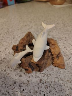 Vintage John Perry? Dolphin Family Sculpture on Burlwood Base
