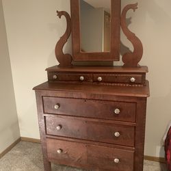 Antique Wood Swinging Mirror Dresser