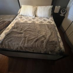 Brown Bed, Dresser And Side Table 