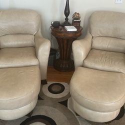 White Leather Chairs With Ottoman 