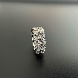 10mm 14K Solid White 1.6ctw Natural Diamond Cuban Link Ring. Size 7.5, 13g