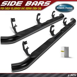 3" Black Steel Round Side Step Bars for Chevy Silverado 1500 GMC Sierra Crew Cab