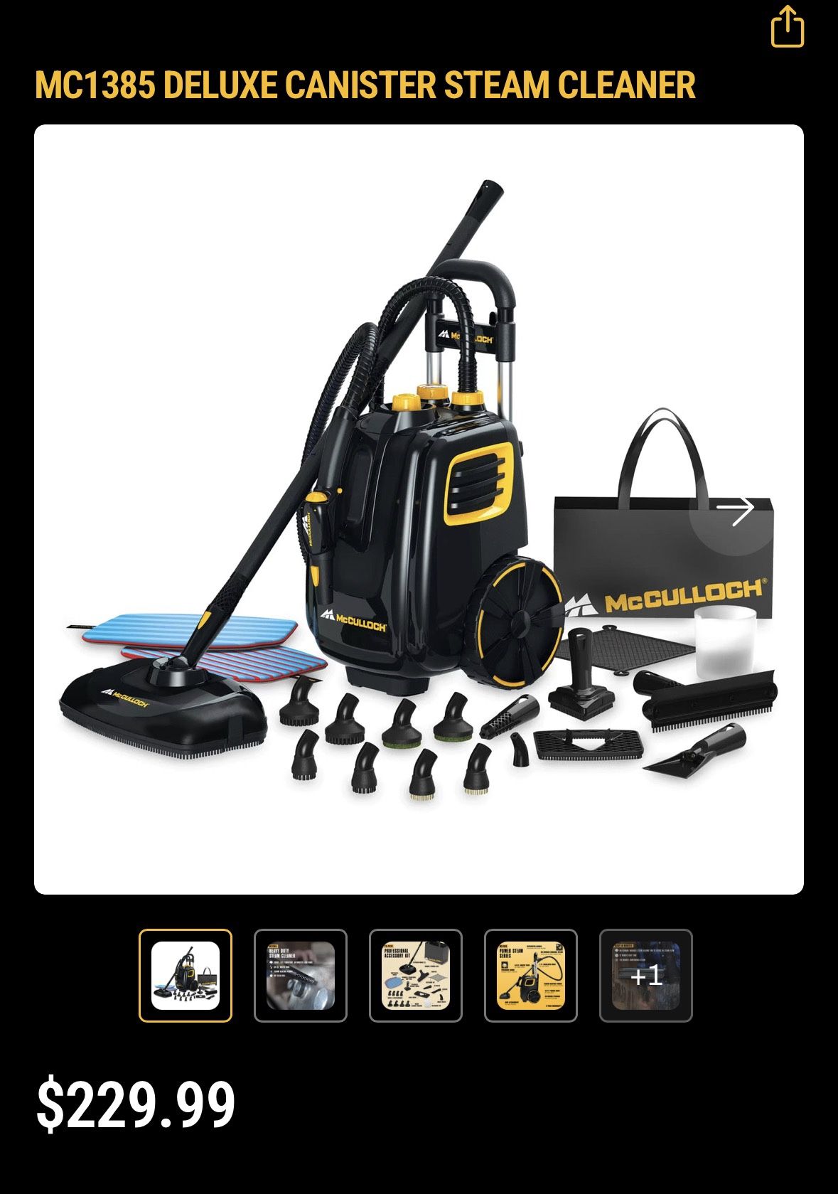 New Mc Culloch Steamer Deluxe Canister Steam System