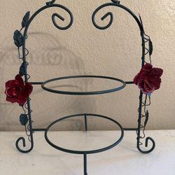 Vintage Metal 2-Tier Dessert Stand w/ Rose Accents