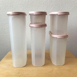Tupperware Container Set of 4 Vintage Pink With Clear Lids AS IS