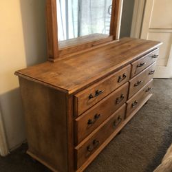 Wooden Dresser And Mirror