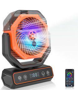 Smart 10000mAh Rechargeable Rotating Misting Camping Fan with RGB LED Light