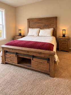 Rustic Wood King Bed Frame with Storage