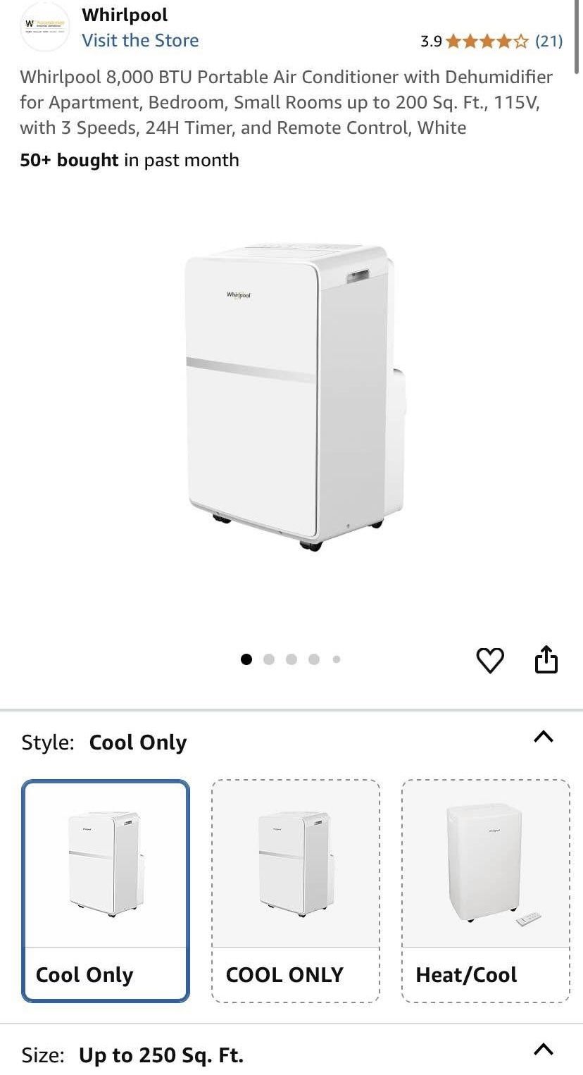 Whirlpool 8,000 BTU Portable Air Conditioner