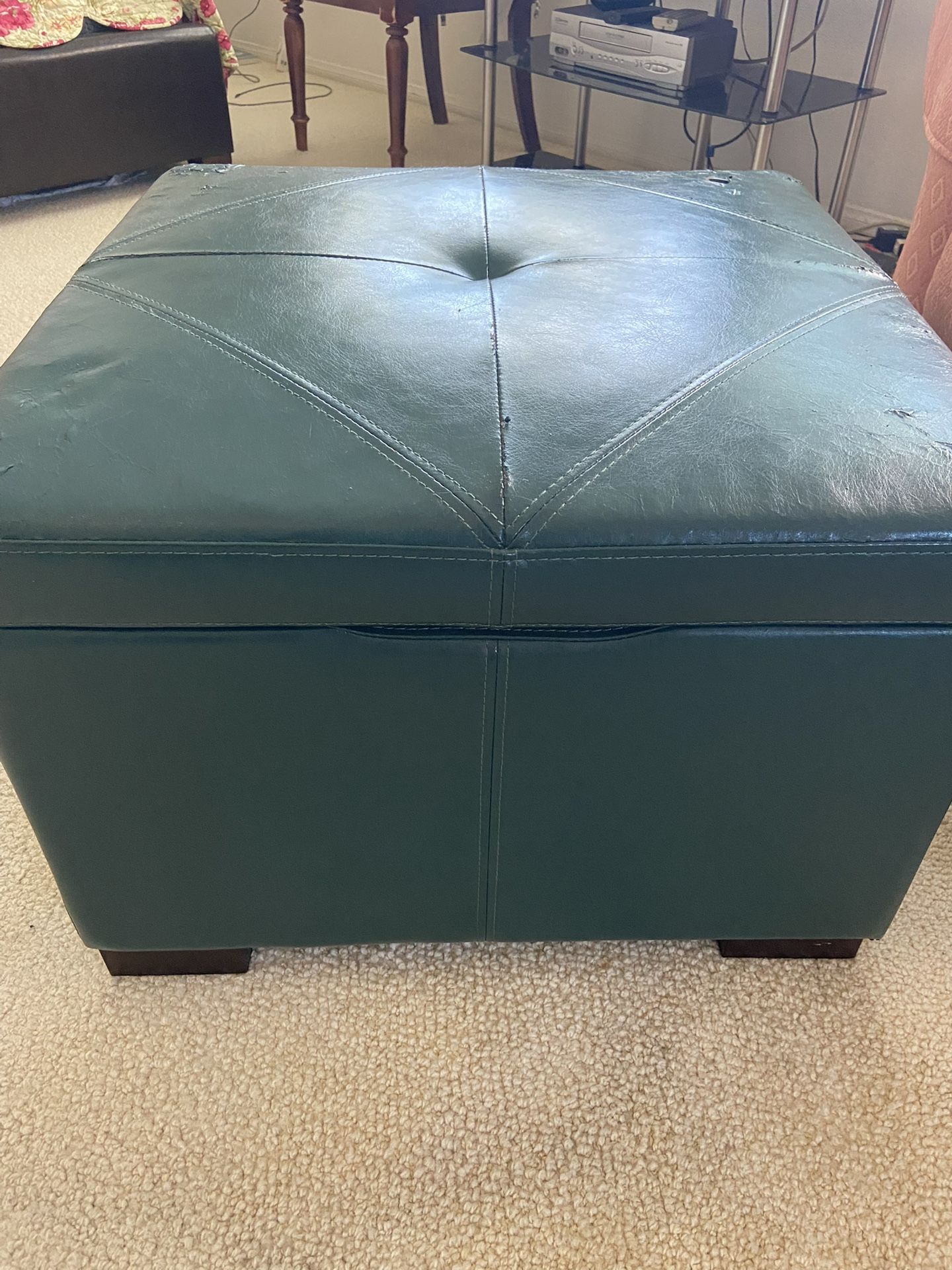 Free Dark Green Leather Ottoman