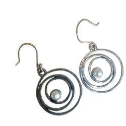 Sterling Silver Spiral Dangle Earrings with Real Pearl – Modern Artisan Style
