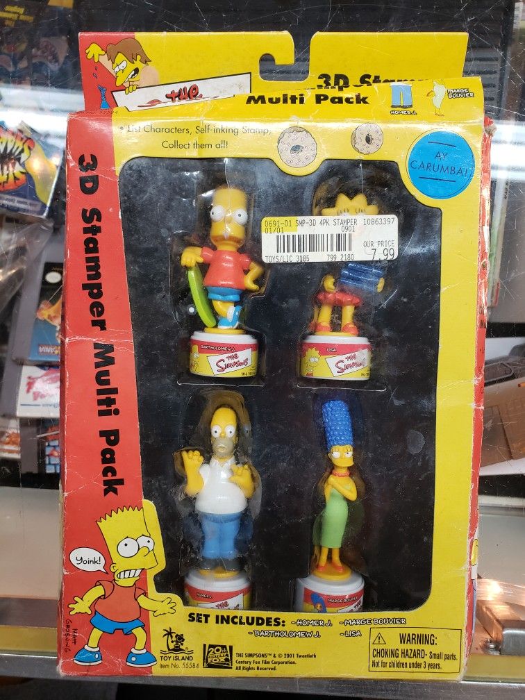 Vintage The Simpsons 3D Stamper Multi Pack Homer, Marge, Bart, Lisa 2001 Dmg Box