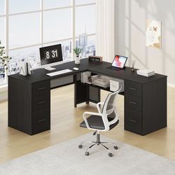 Black L Shaped Desk with File Drawers