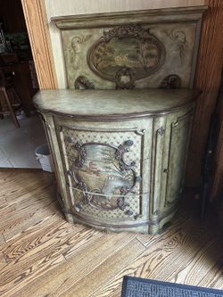 Ornate Italian Hand-Painted Commode with Mirror Back Panel