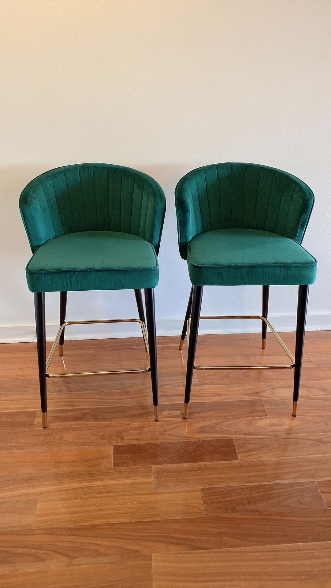 Cassie Velvet Green Counter Stools, Set of 2