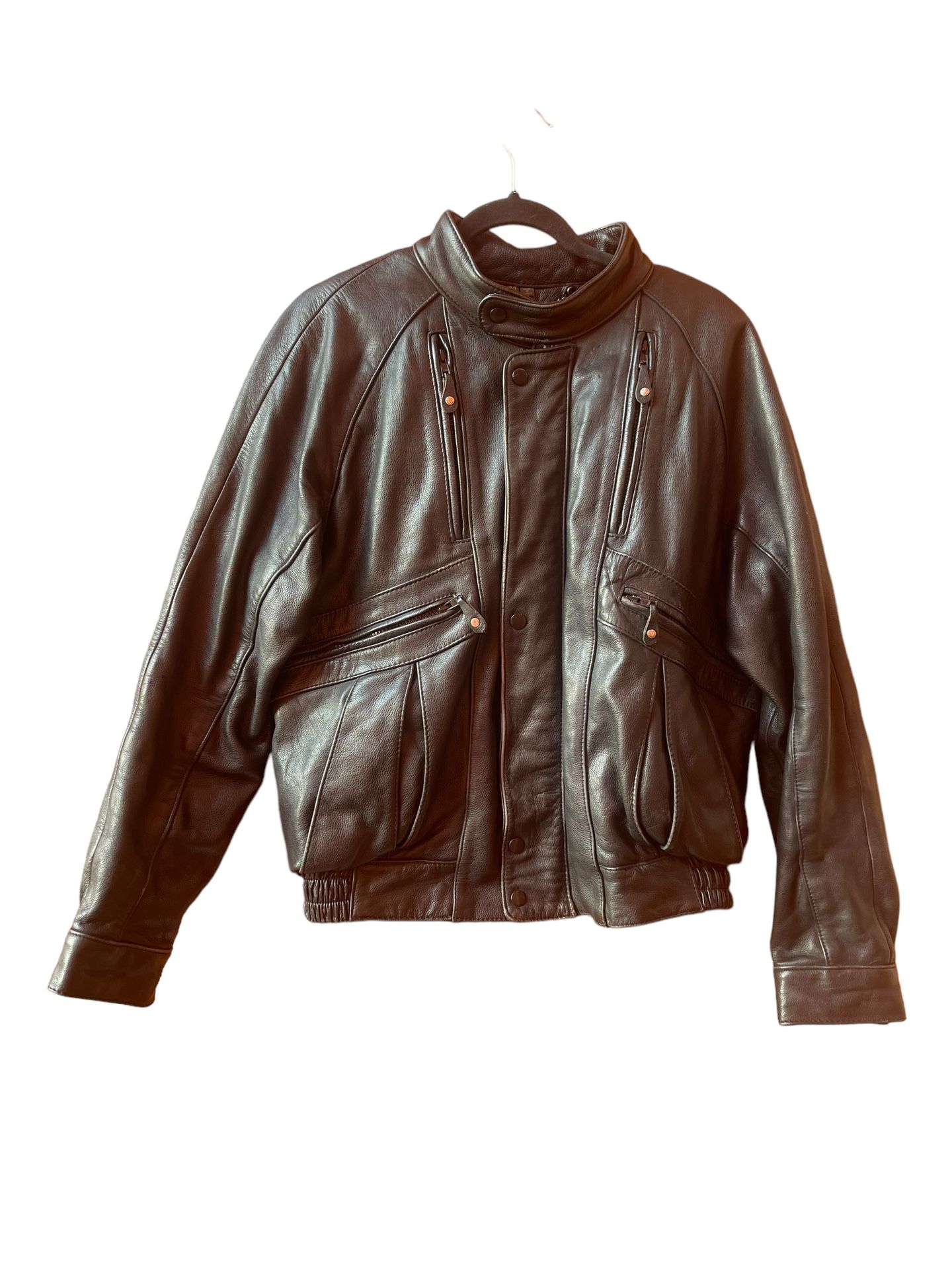 Men's Harley Davidson Black Leather Jacket Lined Size 44 Zip Front Pockets