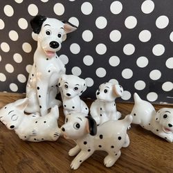 Vtg Walt Disney China 101 Dalmations Set Of 6 Ceramic Pongo & Puppy Figurines