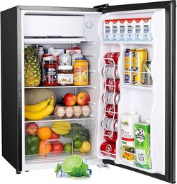 3.2 Cu.Ft Mini Fridge with Freezer, Single Door Mini Fridge, Dorm Fridge, Adjustable Thermostat, Mini Refrigerator for Bedroom, Office, Dorm, Black-BR