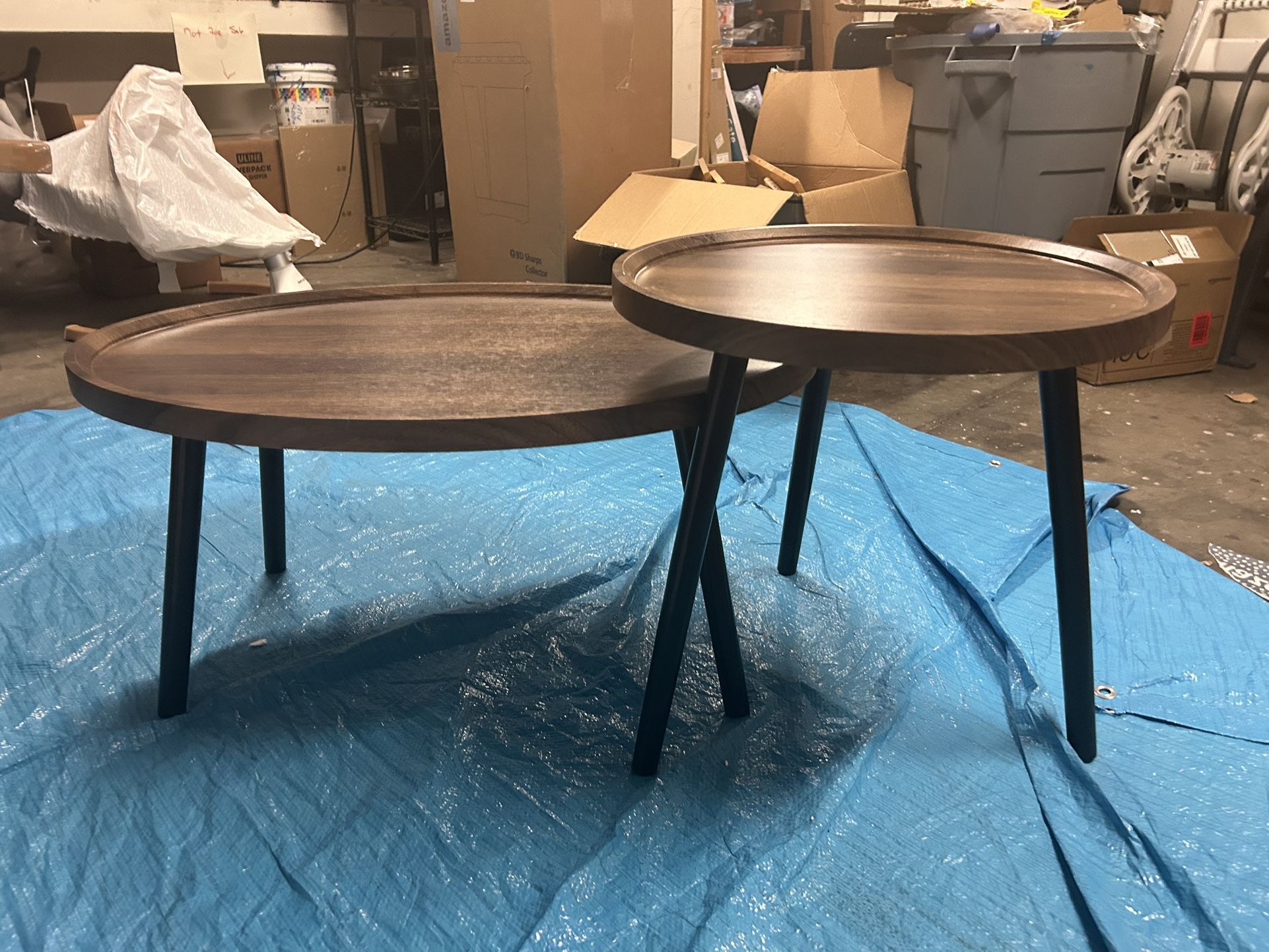 MilleLoom Nesting Coffee Table Set of 2 - Walnut Mid Century Modern