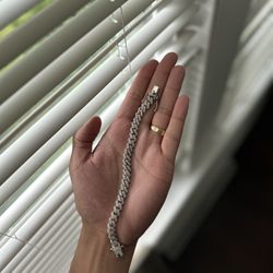 925 Silver Iced Bracelet Bundle – Cuban Link & Nail Bangle (White Gold Plated) 