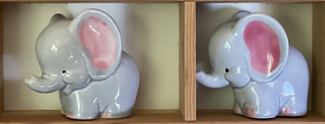 Vintage Elephant Salt & Pepper Shakers - Gray Ceramic with Pink Ears