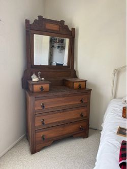 Antique Eastlake Victorian Walnut Dresser with Original Mirror c. 1890