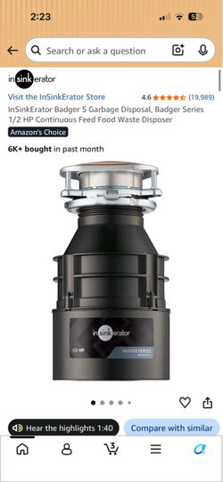 InSinkErator Badger 5 Garbage Disposal, Badger Series 1/2 HP Continuous Feed Food Waste Disposer