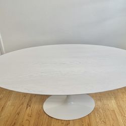 77" Oval Dining Table Set w/ 4 Premium Leather Chairs | Mid-Century Modern Eames Style