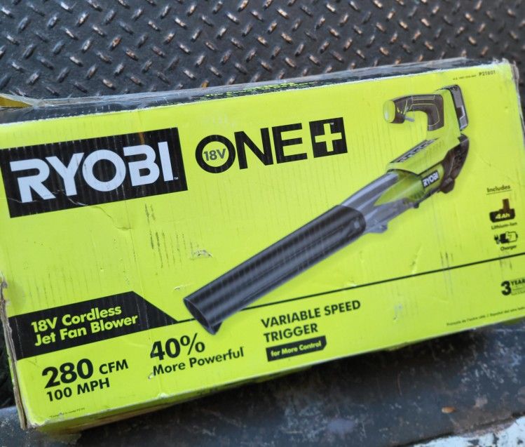 Ryobi ONE+ 18V 100 MPH 280 CFM Cordless Battery Variable-Speed Jet Fan Leaf Blower with 4.0 Ah Battery and Charger