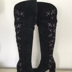 Booths Over The Knee Black Suede Hight Heels Size 6 