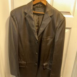 Stafford Single Breasted Brown Leather Lined Sport Blazer Jacket Small 3-Button