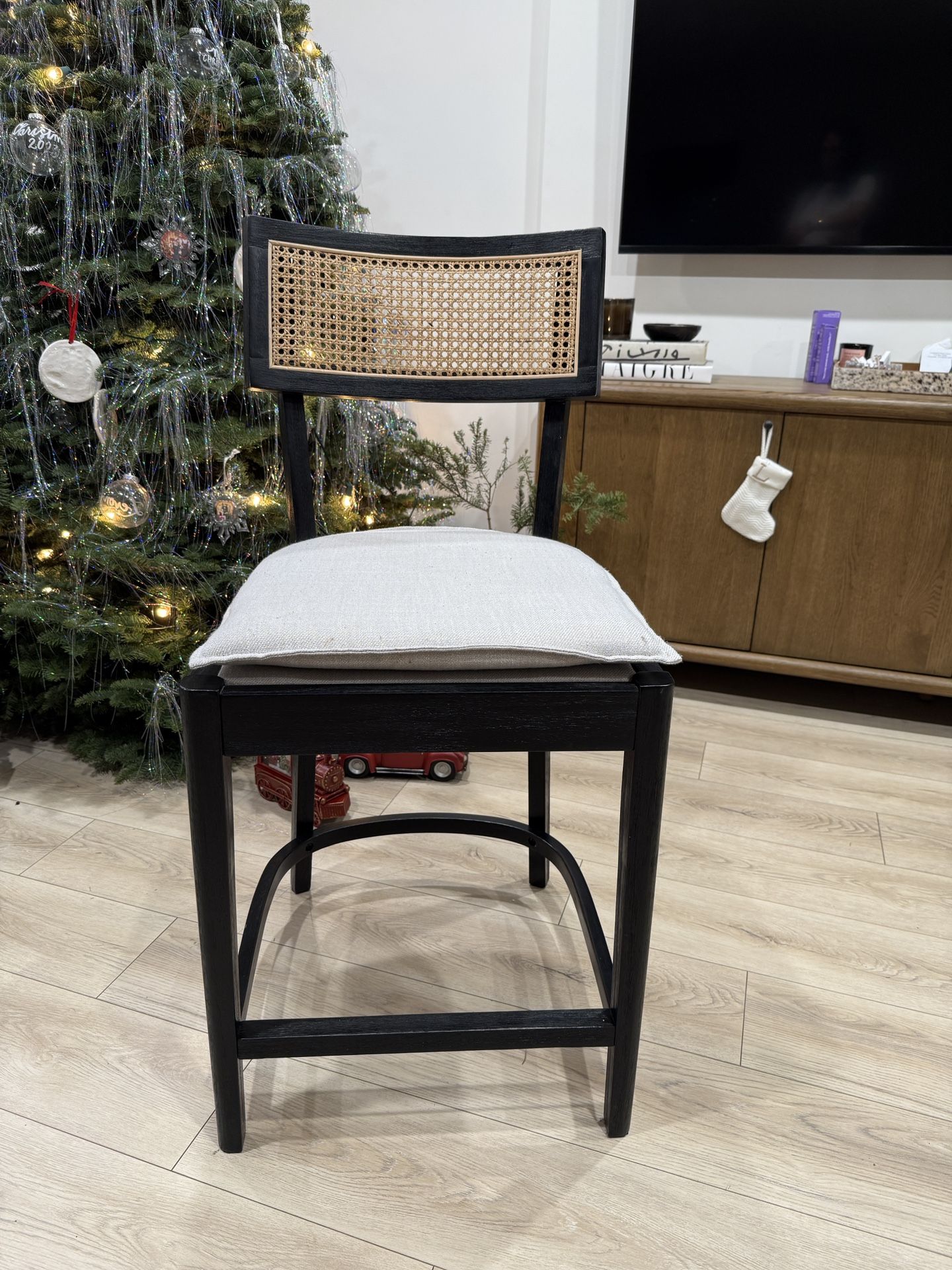 Linen Counter Height Bar Stools, 26" Modern Rattan Counter Stools with Cane Back, Mid Century Bar Chairs for Kitchen Counter/Home Bar/Restaurant, Set