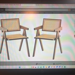 Rattan, Accent Chairs, Modern Mid Century, Set Of Two