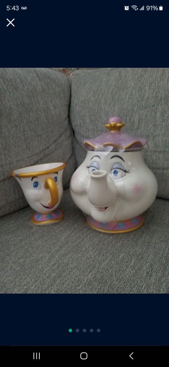 New With Tags Disney Collection Beauty & The Beast Ceramic Set Of Mrs. Potts Tepot & Chip Mug