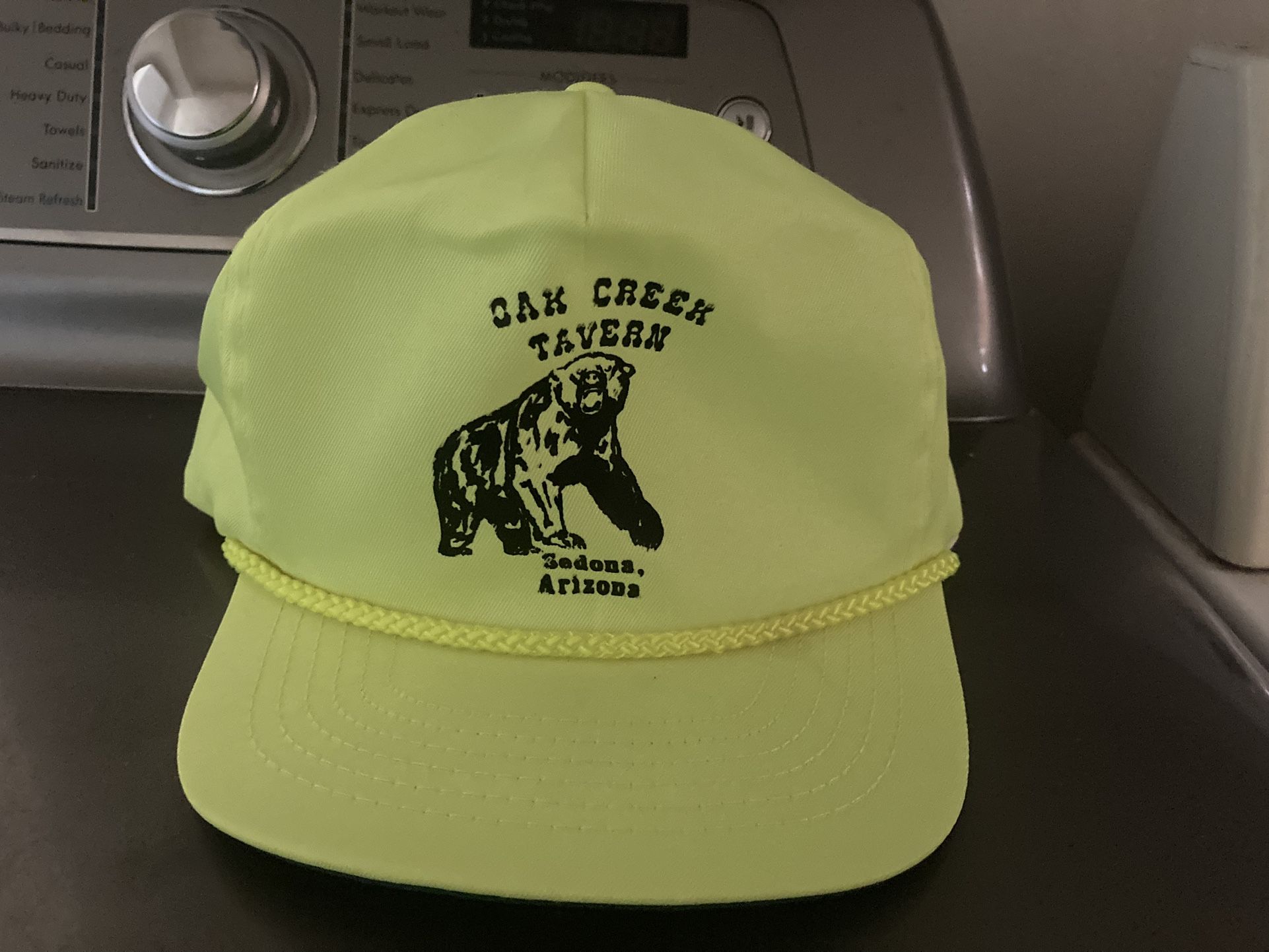 Men’s Baseball Cap, Bright Yellow Green, Oak Creek Tavern In Sedona AZ