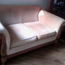Beige Loveseat Wooden Solid Frame Very Nice Upholstery